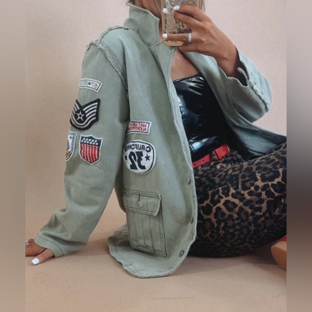 Kennedy Distressed Long Sleeve Military Jacket in Matcha - Picture 8 of 16